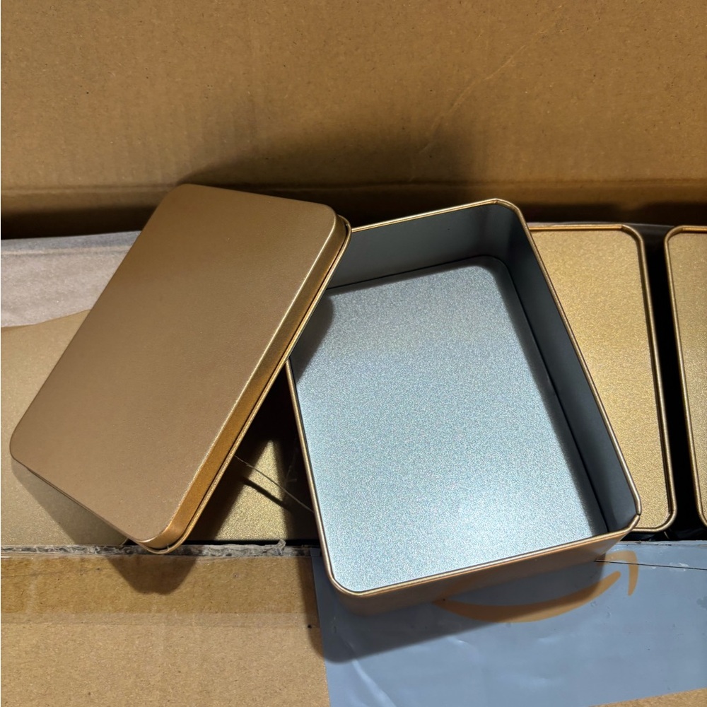 Set of 15 Metal Tin Boxes Gold Color Storage Containers New